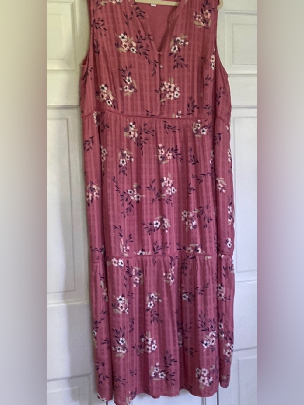 J. Jill XL Rose-Mauve Floral Tiered Maxi Dress